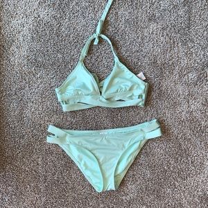 Two piece swim suit.